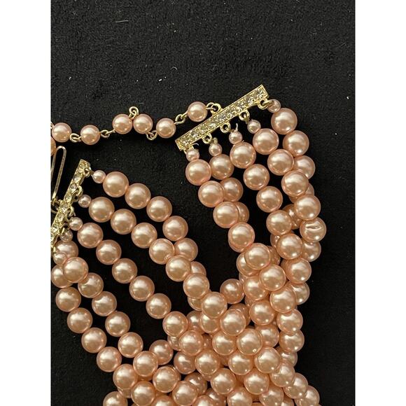 Pink Pearl Necklace Multi Strand Choker Statement Faux - Picture 16 of 16